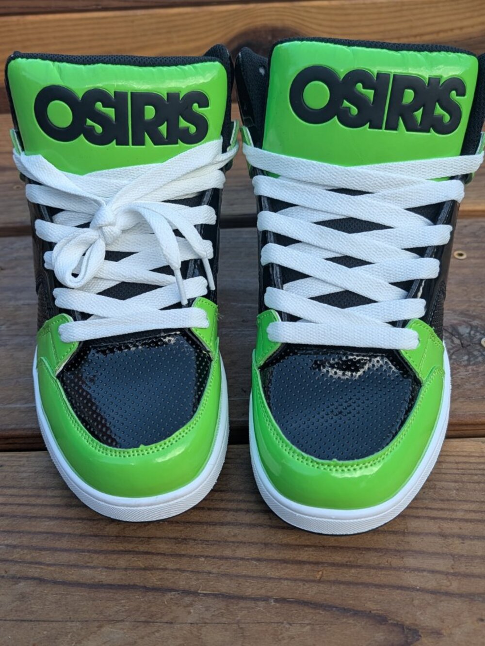 Osiris Convoy Mid Mens 9 Green Black Patent Skate Shoes New